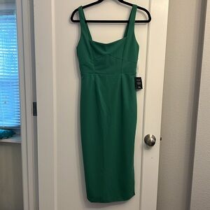 NWT Lulus Vibrant Allure Green Square Neck Sleeveless Bodycon Midi Dress